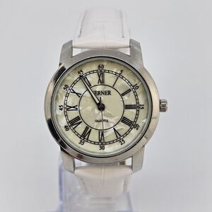 Terner Women's Watch 38MM Cream Dial New‎ White Leather Bands New Battery